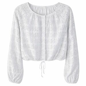 J.Crew Eyelet Cropped Linen Blend Blouse White Size Large NWT